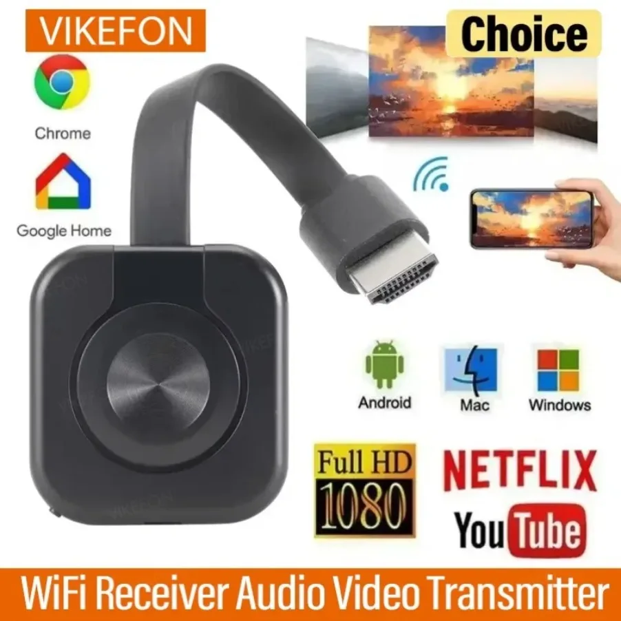 Receptor Compatible con WiFi, transmisor de vídeo, proyector de teléfono, adaptador de pantalla de espejo para iOS, Android, PC, receptor de TV