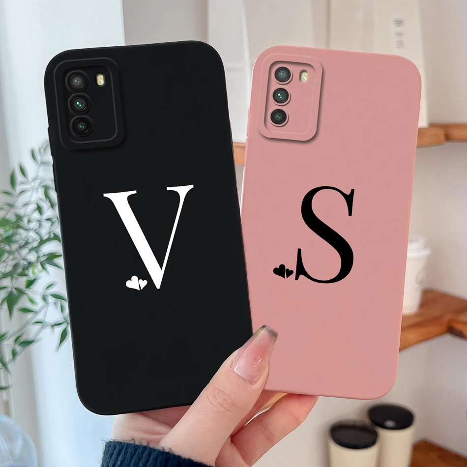 Para POCO M3 Pro funda de silicona líquida suave fundas de teléfono con letras de corazón simples para POCO M 3 protección de cámara cubierta trasera anticaída