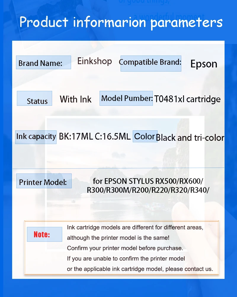 Einkshop-cartucho de tinta T0481 T0486 para impresora Epson Stylus Photo R200 R220 R300 R300M R320 R340 RX500 RX600 RX620 RX640 - imagen 2