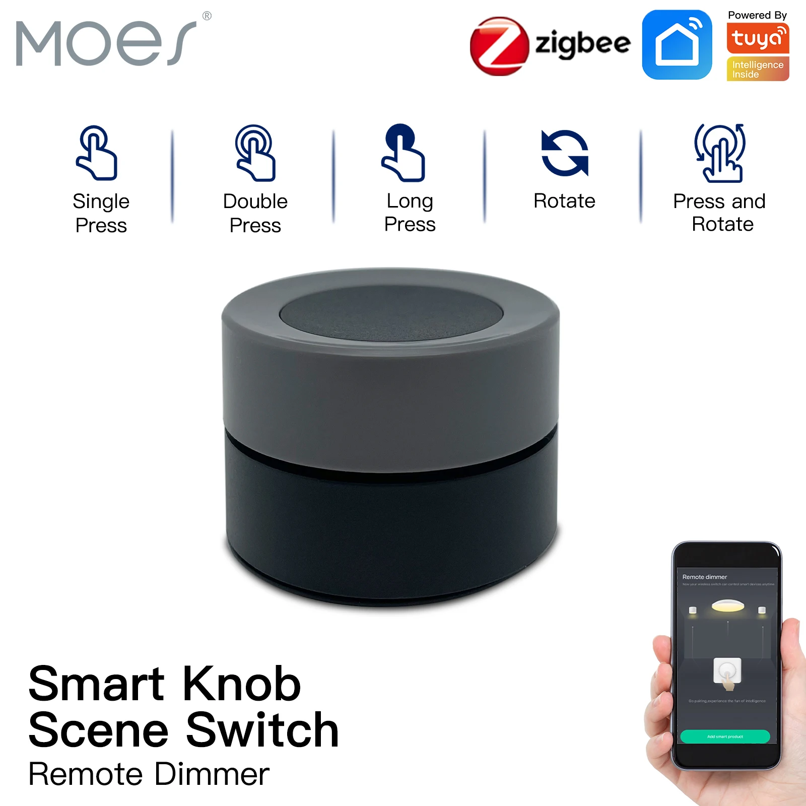 MOES-Interruptor de perilla inteligente Tuya ZigBee, controlador de botón de escena inalámbrico, alimentado por batería, escenario de automatización, aplicación Smart Life, nuevo
