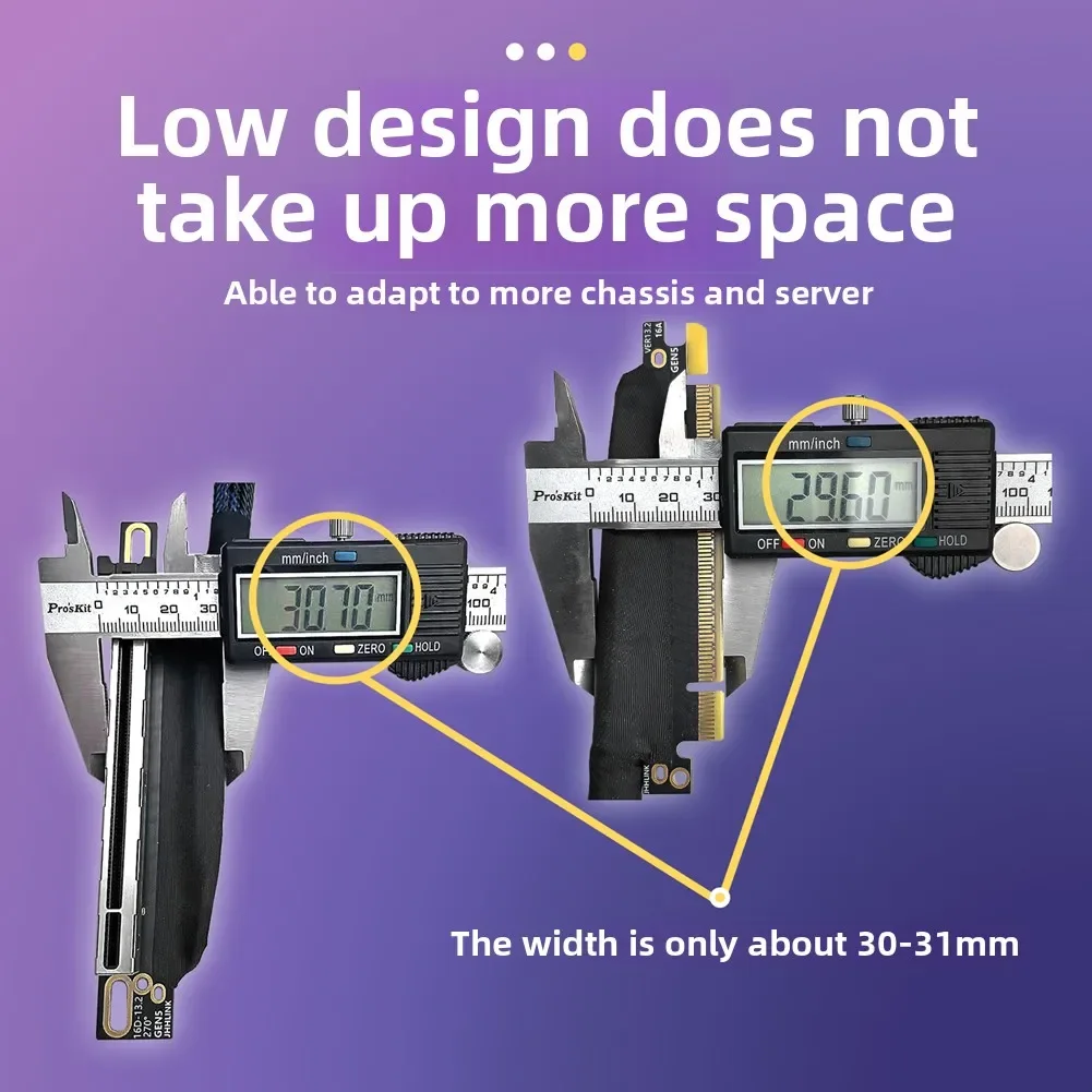 90 ángulo recto plateado PCIE 5,0 X16 tarjeta gráfica GPU Cable de extensión PCI E 5,0 16X GEN5 64GT \ S AI servidor 5090 Cable elevador - imagen 5