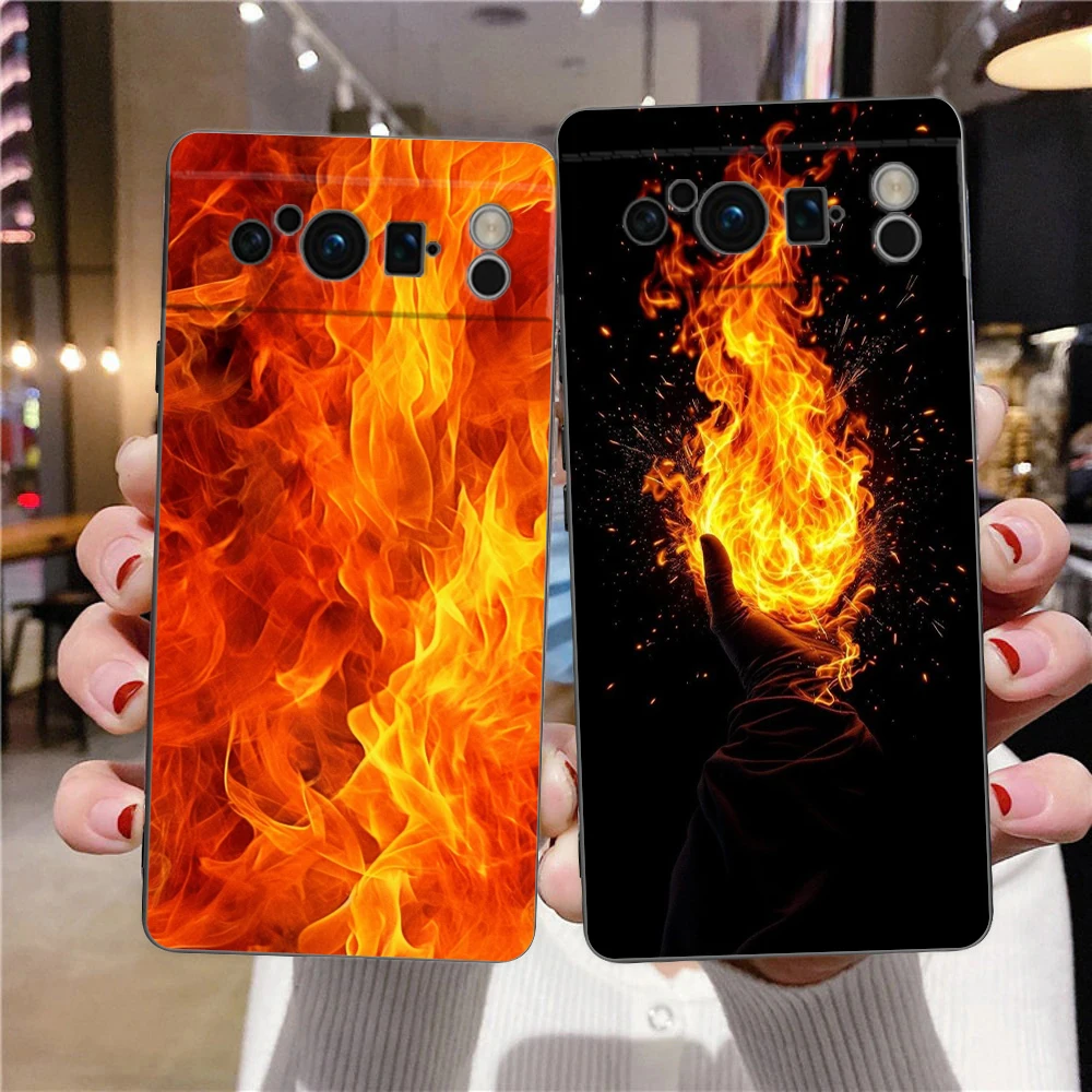 Funda de teléfono con patrón de llama para Google Pixel 10 9 8 7 6 Pro XL 9A 8A 6A 7A 5G, funda negra de TPU suave a prueba de golpes - imagen 2