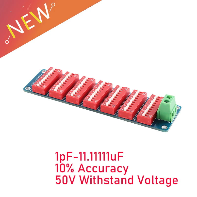 Módulo de placa de condensador programable, 1pf-11. 111111uf, ocho segmentos, 10% precisión, 50V, voltaje de resistencia