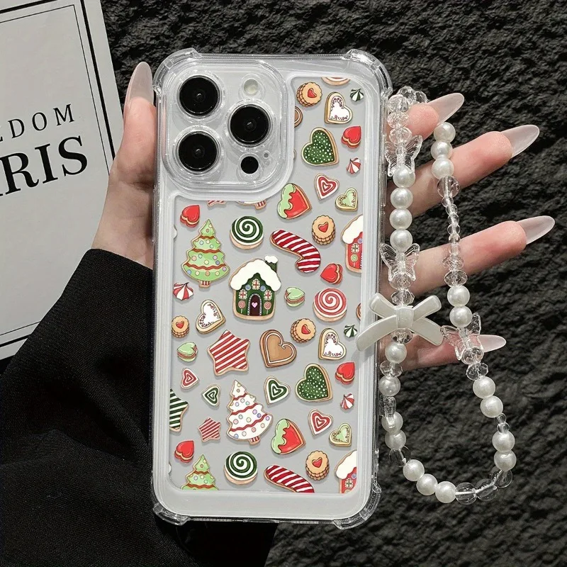 Funda de teléfono transparente con regalo de Navidad de Año Nuevo para iPhone 17 Air 16 15 14 13 12 11 Pro Max 7 8 16 Plus, funda suave con cordón para la muñeca