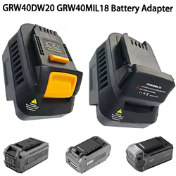 Para baterías Greenworks de 40V, adaptador de batería GRW40DW20 GRW40MIL18, conversión a herramienta eléctrica inalámbrica Dewalt/Milwaukee 18/20V