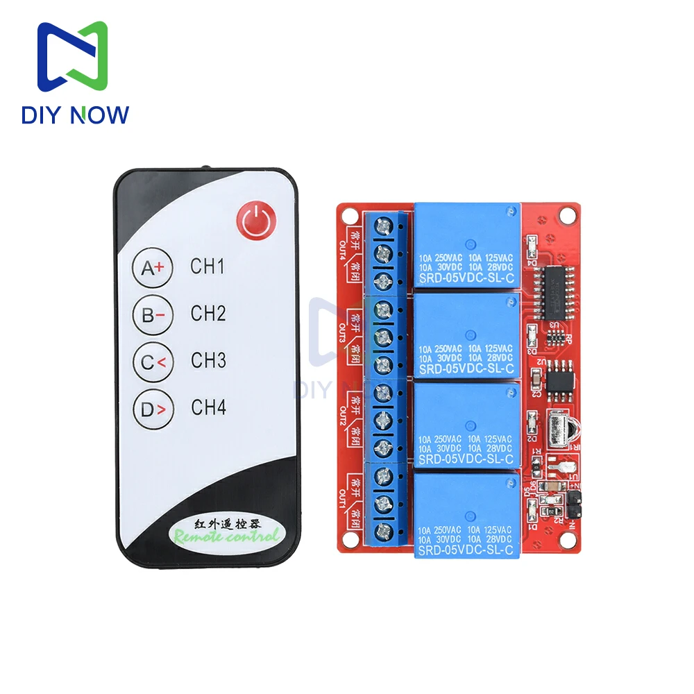 Placa controladora de relé receptor infrarrojo de 4 vías de 5V, control remoto/kit transceptor infrarrojo de 4 canales, 12V, 1 vía, 5V, 1 vía sin batería - imagen 2