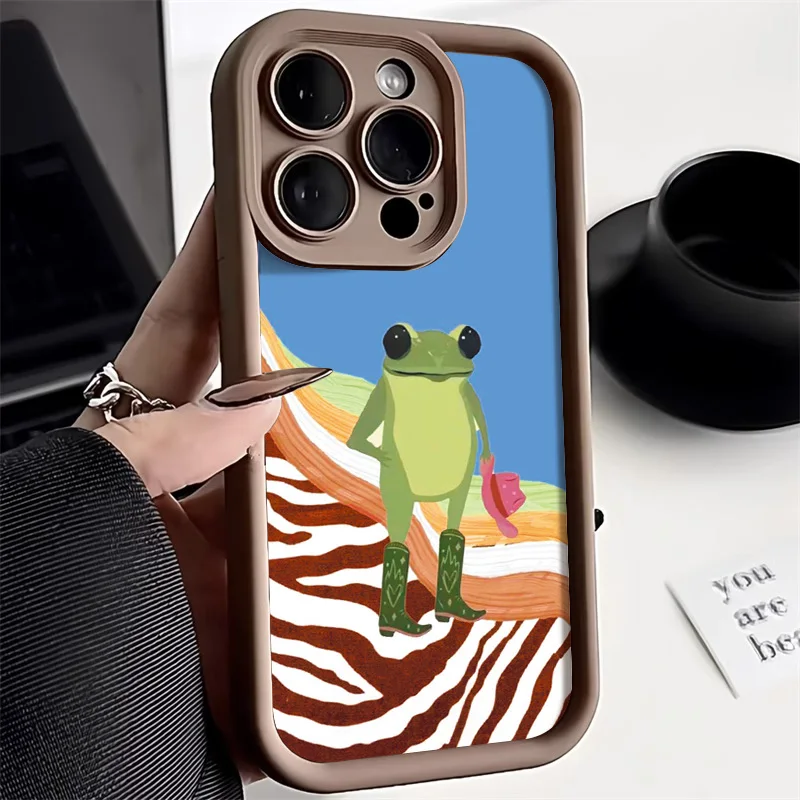 Funda de teléfono con flores bonitas para iPhone 13, funda para iPhone 11 16 14 17 12 15 Pro Max XR XS X 7 8 Plus SE, funda de rana y fresa de dibujos animados - imagen 3