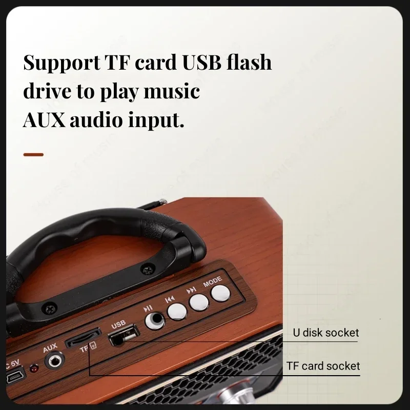 M-157BT Retro Style Multi-band Rechargeable Radio Wireless Bluetooth Link Playback Loud Volume Indoor and Outdoor Speakers - imagen 5