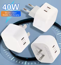 Cargador USB-C de Pared con Doble Puerto para iPhone y iPad