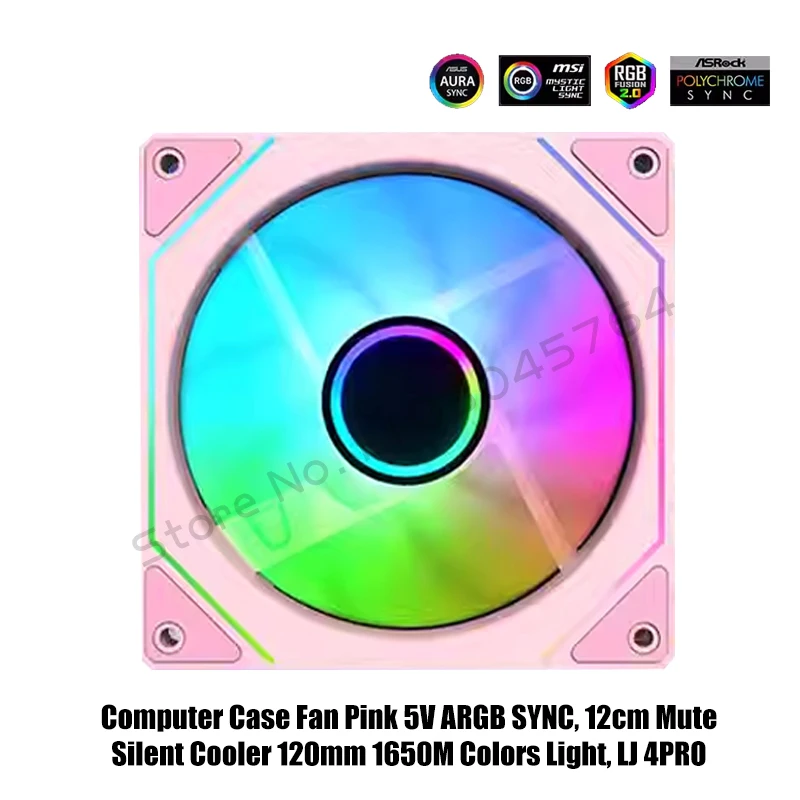 Caja de computadora Ventilador RGB Rosa 5V ARGB SYNC, Ventilador enfriador de CPU silencioso silencioso de 12 cm 120 mm 16,5 M Colores de luz, hoja delantera o inversa - imagen 3