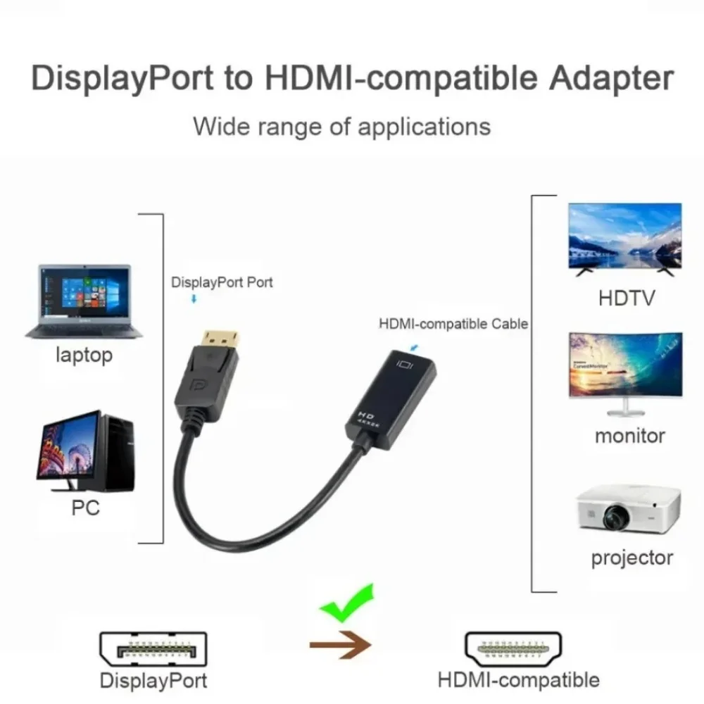 Adaptador de conector Compatible con hdmi 4K 1080P, puerto de visualización, adaptador de Cable de Audio y vídeo para ordenador portátil, tableta, Monitor, proyector de TV - imagen 3