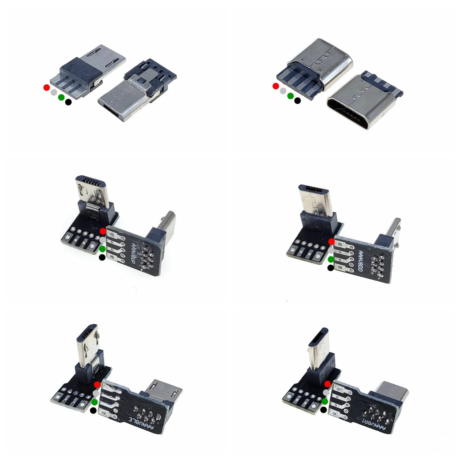 2 uds USB 2,0 enchufe arriba, abajo, izquierda, derecha DIY personalizado codo en forma de L 90 grados Android Micro tipo C Mini fuente de alimentación de datos USB - imagen 5