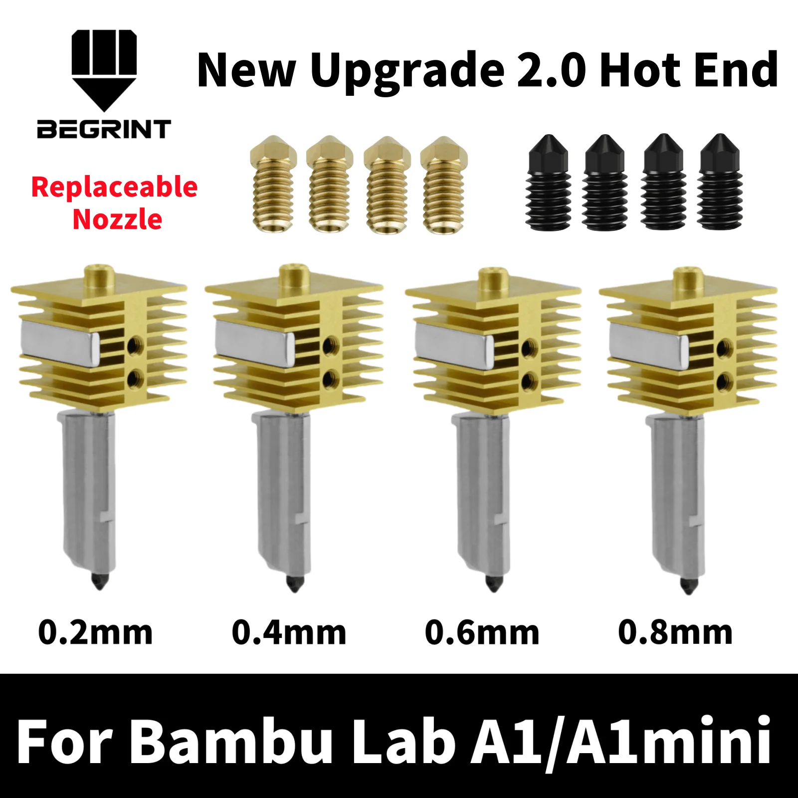 Nuevo Hotend para Bambu Lab A1 mini montaje Hotend Kit 0,2 0,4 0,6 0,8 MM boquilla reemplazable para impresora 3D Bamboo Lab A1/A1 mini