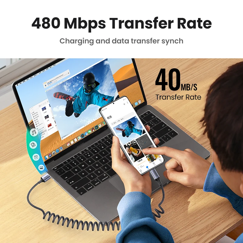 UGREEN-Cable USB tipo C de 6A y 100W para móvil, cargador de coche telescópico de carga rápida para Huawei Honor y Xiaomi 100W/66W - imagen 5