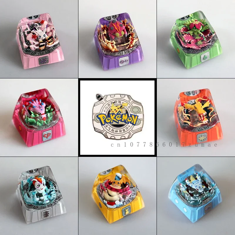 Teclas de resina de Pokémon, monstruo Digital Agumon Tentomon Palmon, Teclado mecánico personalizado, teclas DIY, accesorios de teclado bonitos