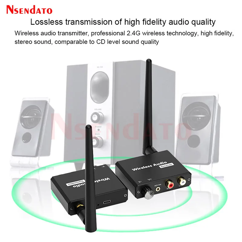 Adaptador receptor y transmisor de Audio inalámbrico de 50M, adaptador inalámbrico Digital de 2,4G con AUX R/L de 3,5mm para TV Box, DVD, altavoz para ordenador portátil - imagen 3