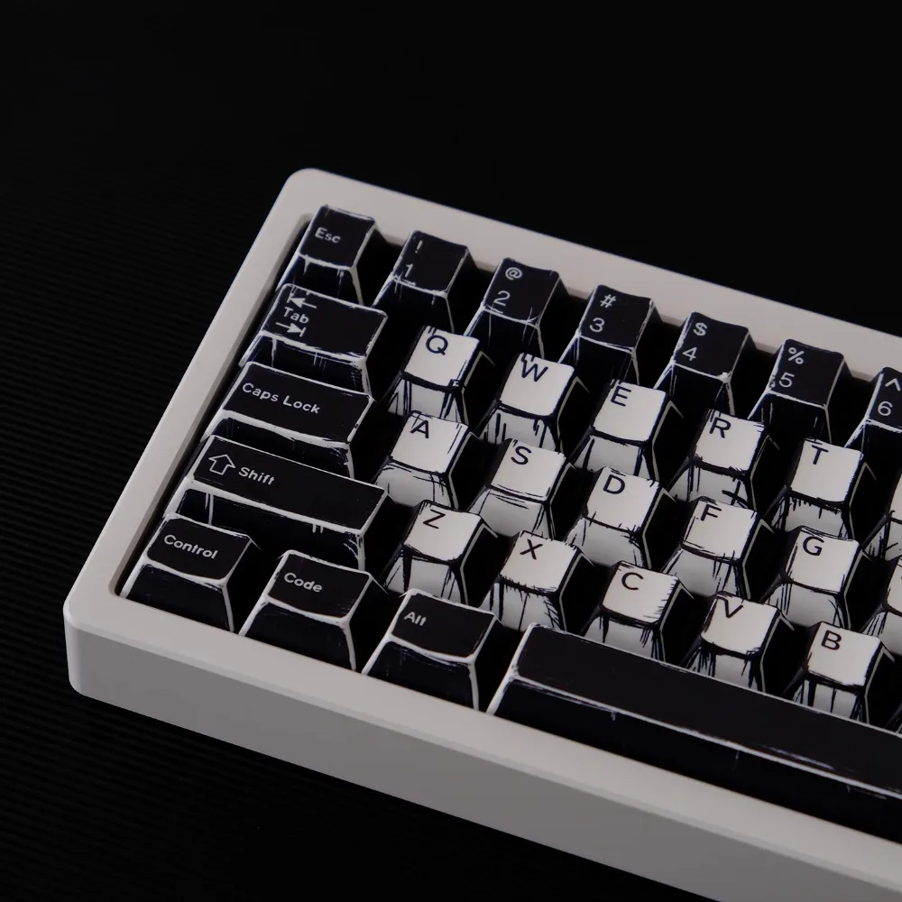 141 teclas negro blanco tema de cómics altura de cereza PBT sublimación de cinco lados para teclado mecánico 61 68 75 87 104 108 - imagen 3