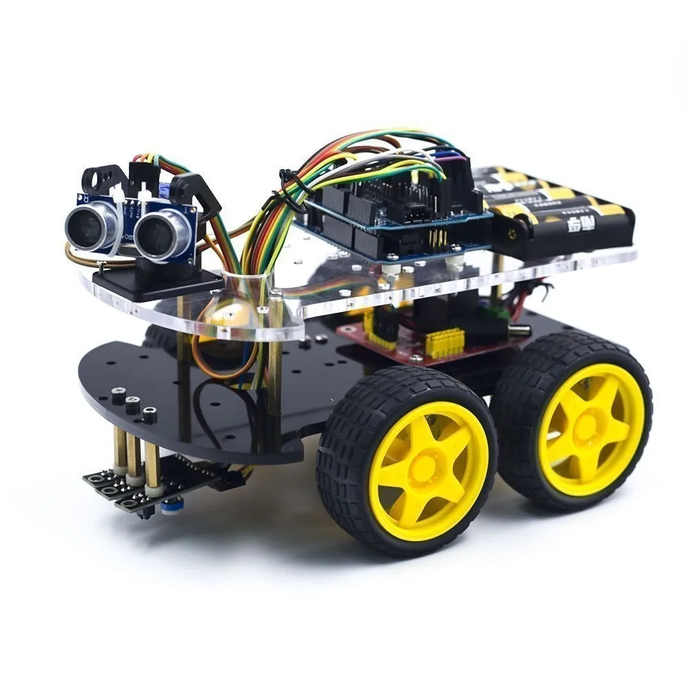 Kit de chasis de coche Robot inteligente 4WD con codificador de velocidad seguimiento de evitación ultrasónica para Arduino incluye módulo de batería de motores - imagen 2