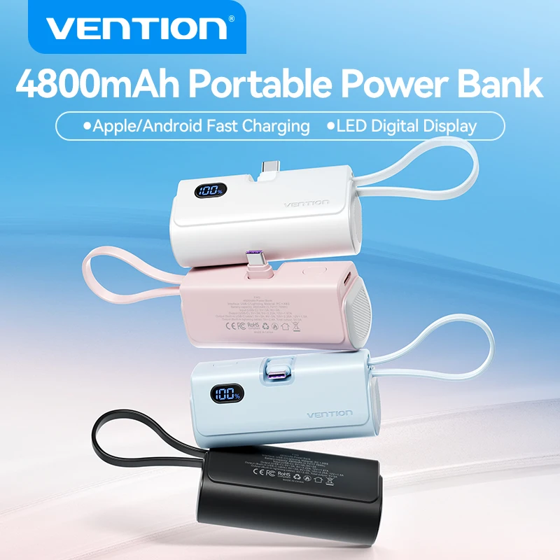 Vention-Batería Externa de 4800mAh, Cargador rápido PD, 20W, portátil, para iPhone 15, 14 Pro Max, Xiaomi, Huawei - imagen 2