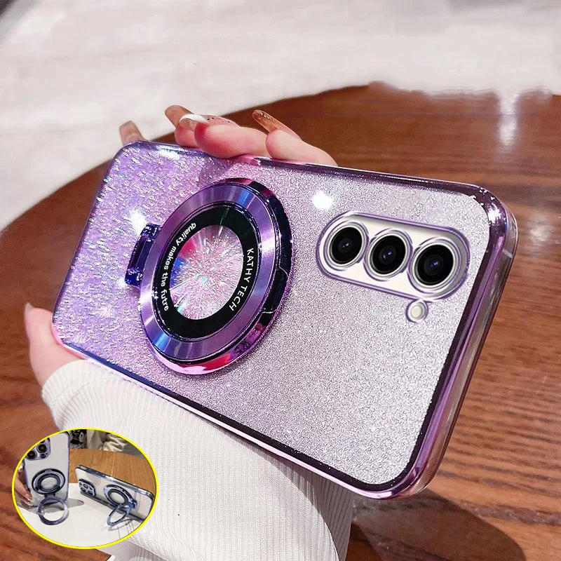 Funda de teléfono con soporte magnético chapado con purpurina para Oneplus One plus 12R 12 11R 11 10 Pro 8T 9 RT ACE Pro 9R R, funda suave con soporte - imagen 3