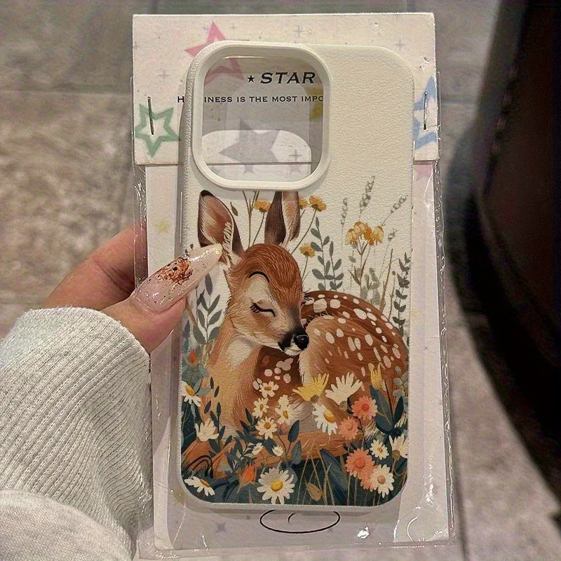 Funda de teléfono de TPU con diseño de ciervo Floral Adorable para iPhone 17 Pro Max 16 Plus 15 14 13 12 11 XS X XR 16E Air cubierta de parachoques a prueba de golpes