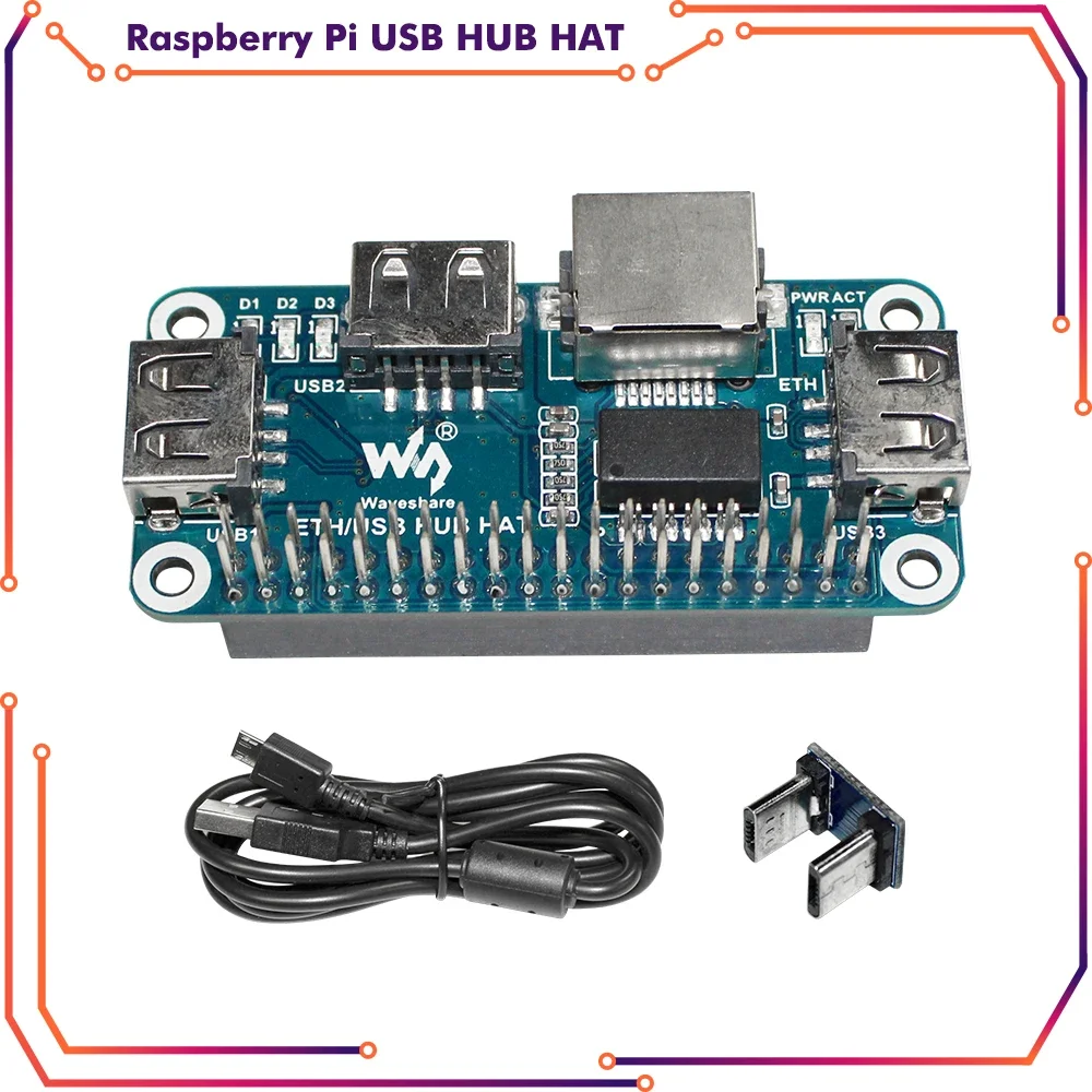 Raspberry Pi-Puerto de red USB a Ethernet RJ45, Hub divisor de 3 puertos USB, 5V Hat para Raspberry Pi 4 Modelo B/3B +/3B/Zero W - imagen 2
