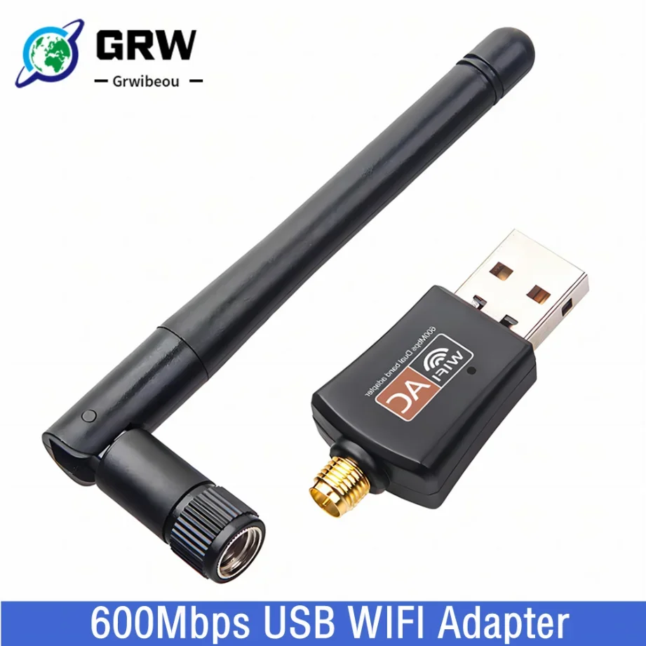 Grwibeou-Adaptador WIFI USB de doble banda, 600Mbps, 2,4 GHz, 5GHz, WiFi con antena, Mini ordenador, receptor de tarjeta de red para PC y portátil