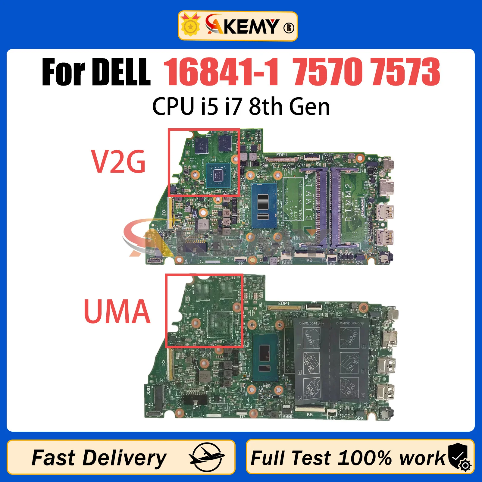 Placa base para ordenador portátil AKEMY 16841-1 para DELL 7570 7573 i5-8250U i7-8550U 940MX 2G 0471TW 0WWYYN 0XW62N placa base completa probada