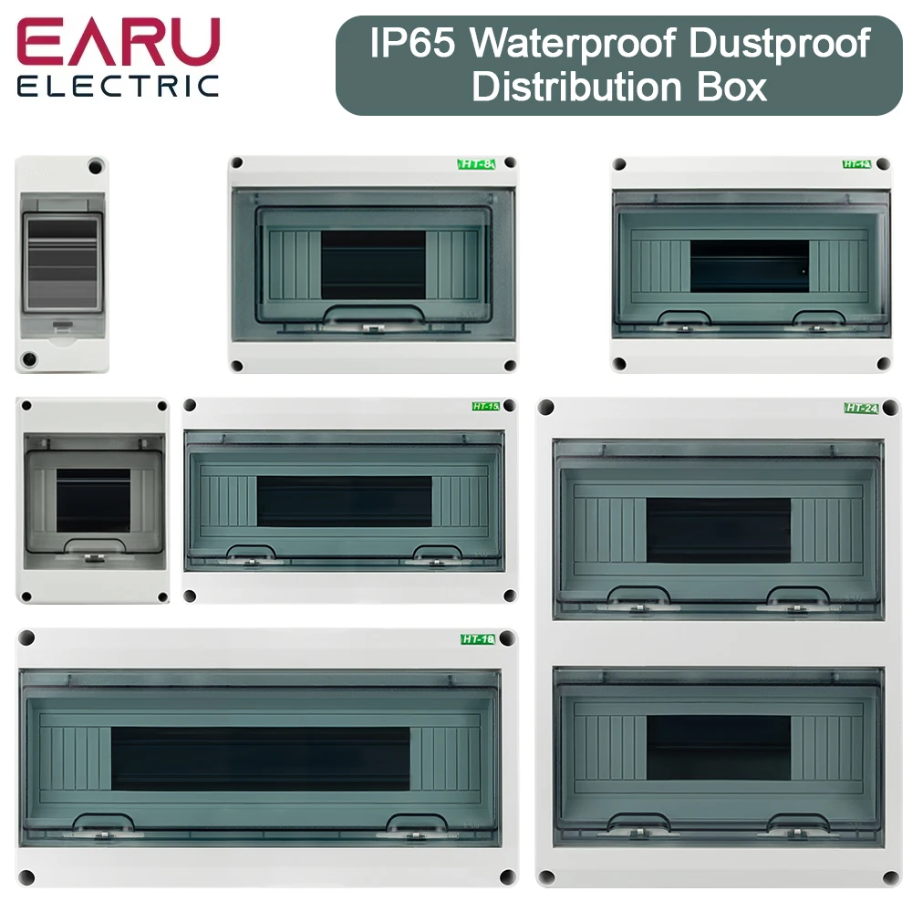 Caja de conexiones serie HT 2/5/8/12/15/18/24 vías, PC de plástico eléctrico para exteriores IP65, caja de interruptor de distribución impermeable a prueba de polvo