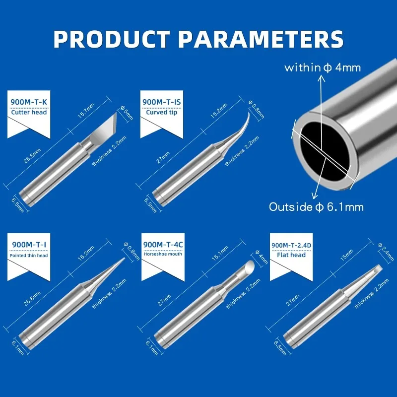 5 uds 936 puntas de pistola para soldar 900M-T-K, 900M-T-IS, 900M-T-I, 900M-T-4C, 900M-T-2.4D puntas de soldadura sin plomo cabeza tipo Universal - imagen 4