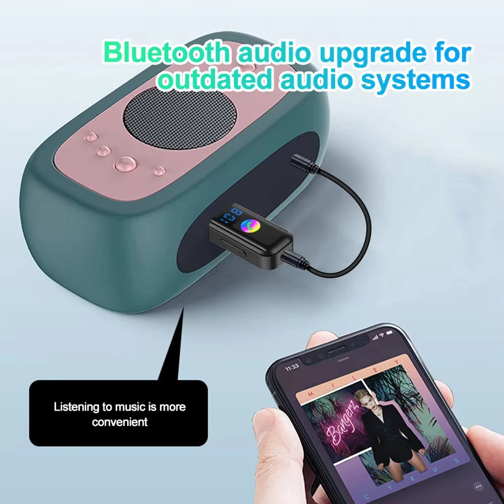 Transmisor receptor de Audio Bluetooth 5,4, adaptador de Audio AUX USB, pantalla LED, adaptador de Audio inalámbrico FM para altavoces de TV de coche y PC - imagen 4