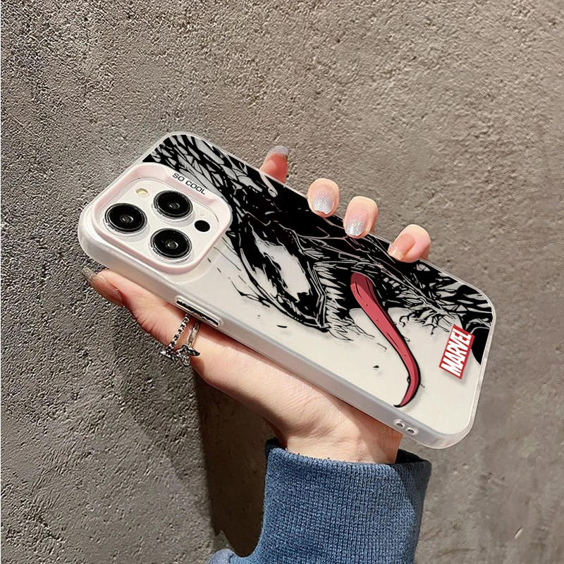 Funda de teléfono para IPhone 15 14 13 Pro Max 12 Mini 7 8 6 6S Plus XR X XS Max, funda Marvel Spider-Man Line Venom, láser plateado duro - imagen 5