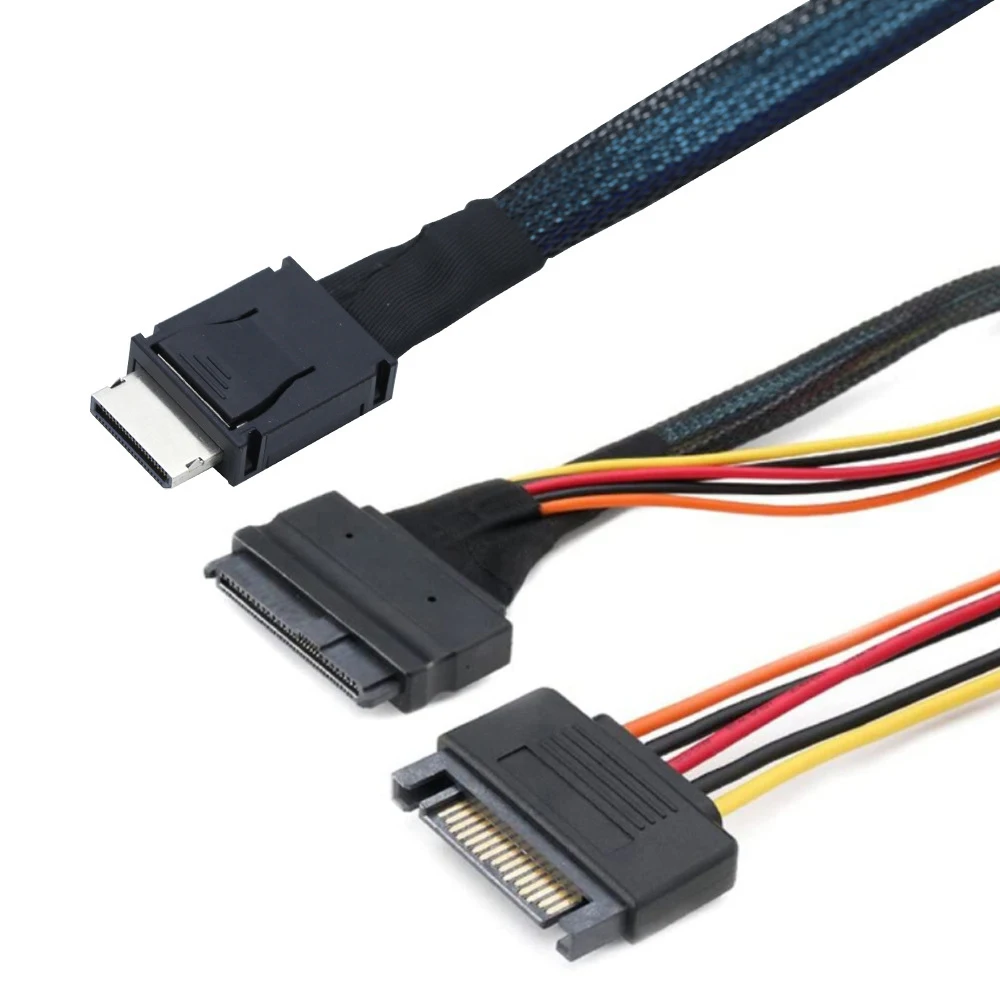 PCIE4.0 a Oculink SFF-8611 4I U.2 SFF 8639 Adaptador GEN4 SAS Alta velocidad ​ ​ Cable con Cable de Servidor de Alimentación SATA 15P 50CM 75CM - imagen 3
