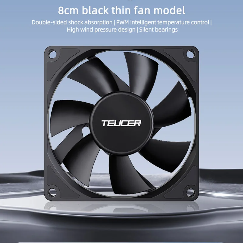 TEUCER 8015 ventilador con cubierta de computadora 80mm/92mm 4 pines PWM ventilador de refrigeración ultrafino de alto flujo de aire 1200-3000RPM ventilador de rodamiento FDB en cascada - imagen 2