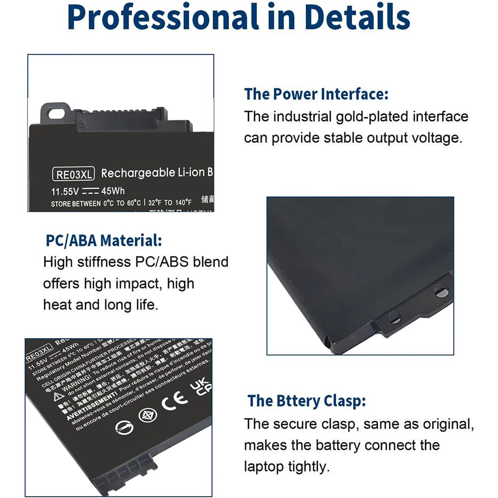 RE03XL L32407-541 L32407-AC1 reemplazo de batería para HP ProBook 450 G6 450 G7 440 G6 430 445 455R G6 430 440 445 G7 Serie HSTNN-OB1C HSTNN-UB7R HSTNN-DB9A L32407-2B1 L32656-005 - imagen 3