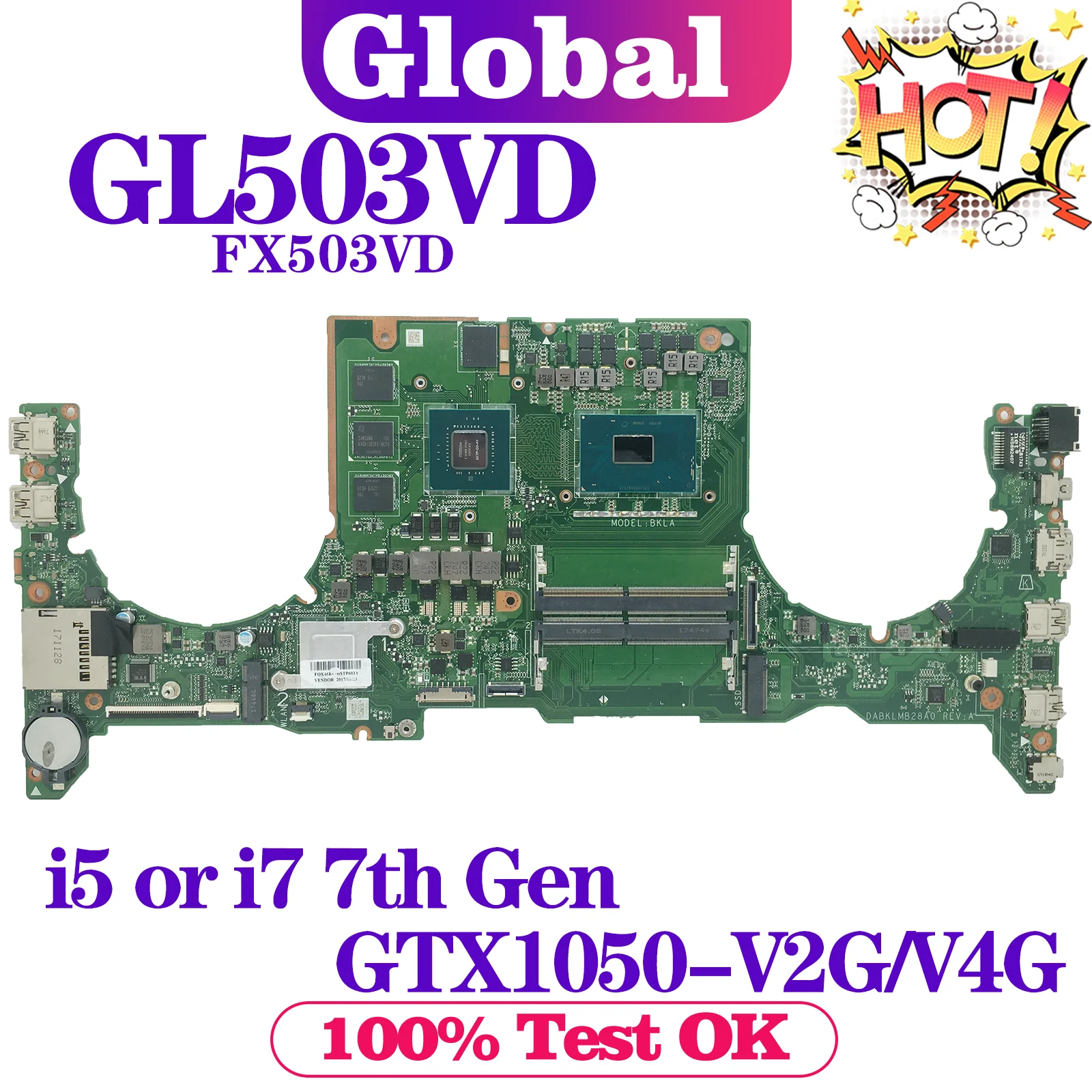 Placa base FX63VD para ASUS GL503VD FX503VD ZX63V S5A FZ63VD GL503VE placa base para ordenador portátil i5 i7 GTX1050 GTX1050Ti V4G/V2G