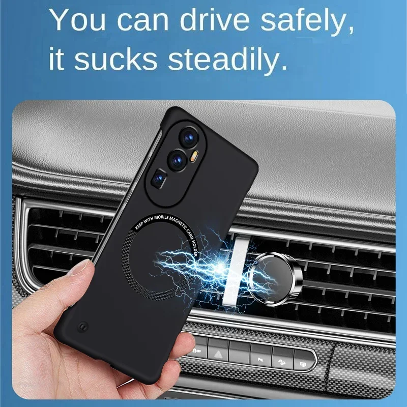 Frameless Magnetic Magsafe Car Magnetic Wireless Charging Case For OPPO Reno10 Pro Plus 5G Case Slim Hard PC Matte Cover Cases - imagen 4
