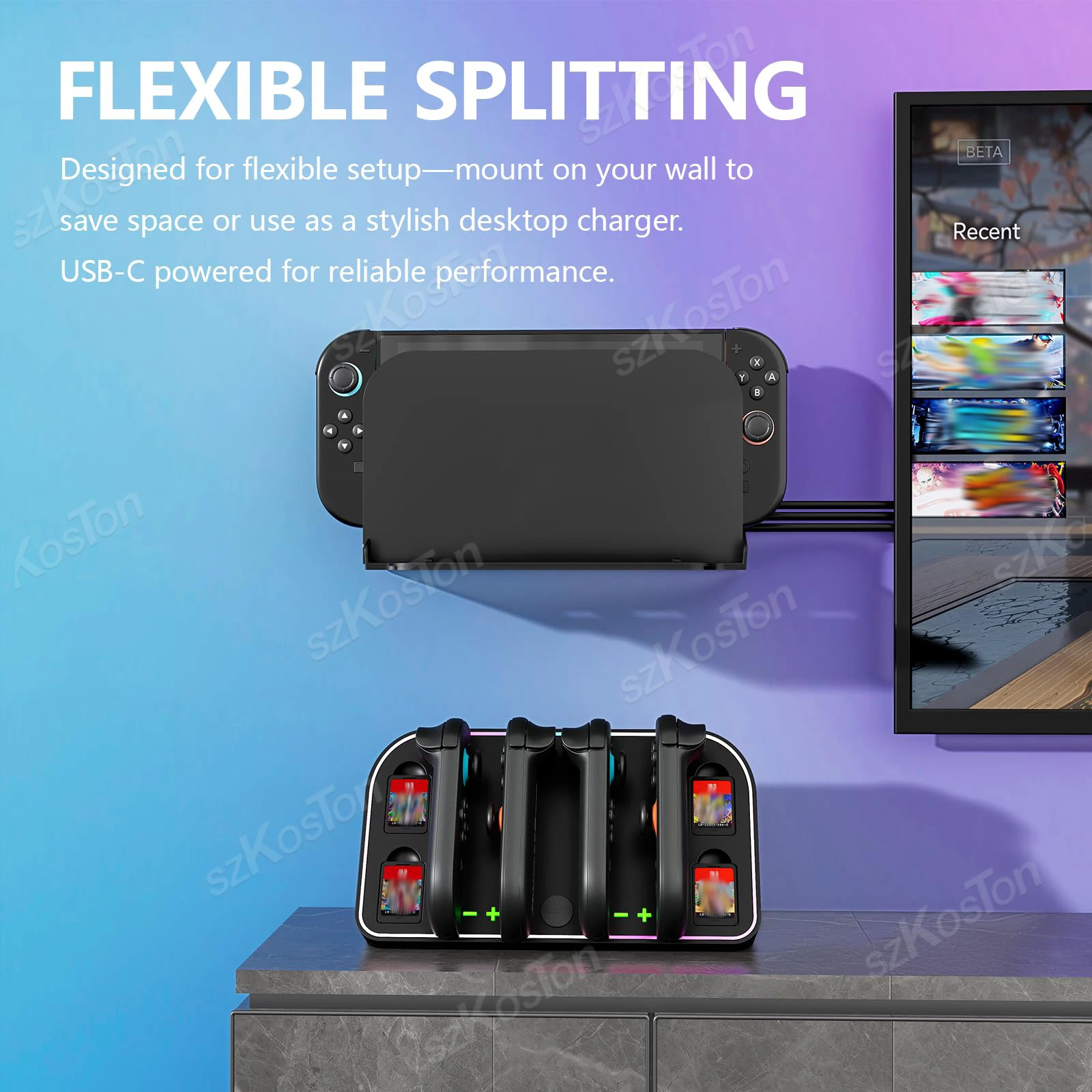 Estación de carga de soporte de pared 4 en 1 para Switch 2 Joycon, modos RGB, soporte de base de carga de luz para accesorios de juego Switch2 - imagen 5