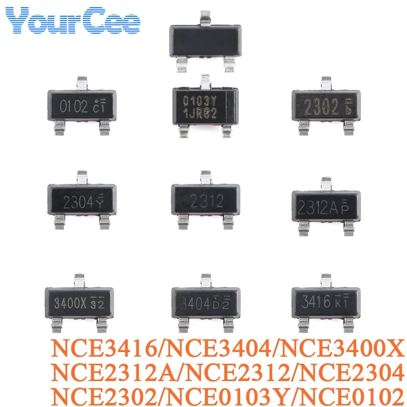 50 Uds NCE3416 NCE3404 NCE3400X NCE2312A NCE2312 NCE2304 NCE2302 NCE0103Y NCE0102 SOT-23 MOSFET de canal N 20V 30V 100V IC Chip