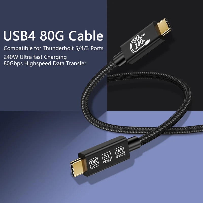 2M USB4 4,0 TYPE-C 80Gbps 16K Thunderbolt 3/4/5 amplificación 48V 5A PD3.1 240W Cable de alimentación de carga de vídeo para teléfono portátil HDTV - imagen 5