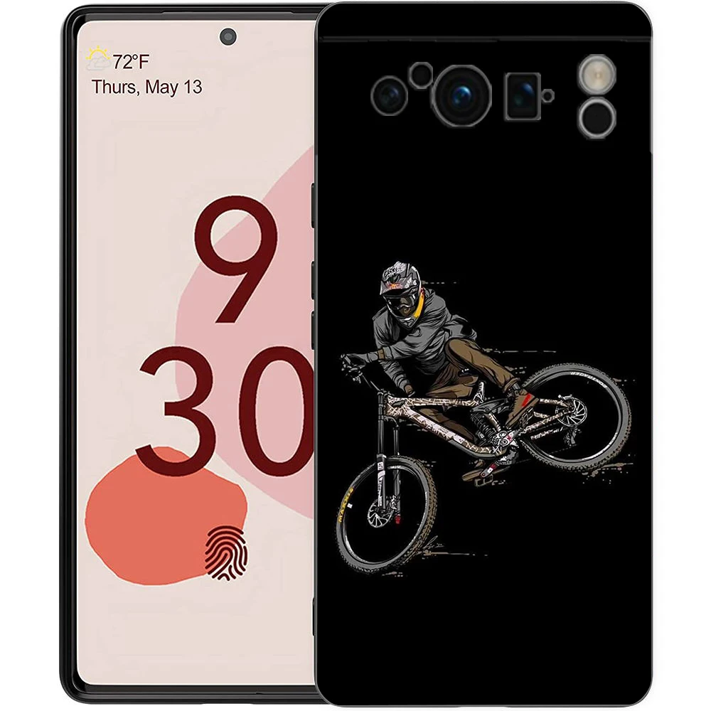 Funda de teléfono artística para ciclismo de montaña, funda negra de TPU suave a prueba de golpes para Google Pixel 9 8 7 6 Pro XL 8A 6A 7A 5G - imagen 4