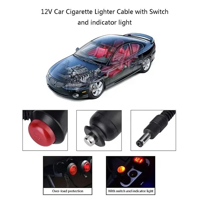 Adaptador de enchufe de alimentación para encendedor de cigarrillos, fuente de alimentación conmutada, cable de enchufe para cigarrillos, enchufe para encendedor de coche con cable, 12V/24V - imagen 2