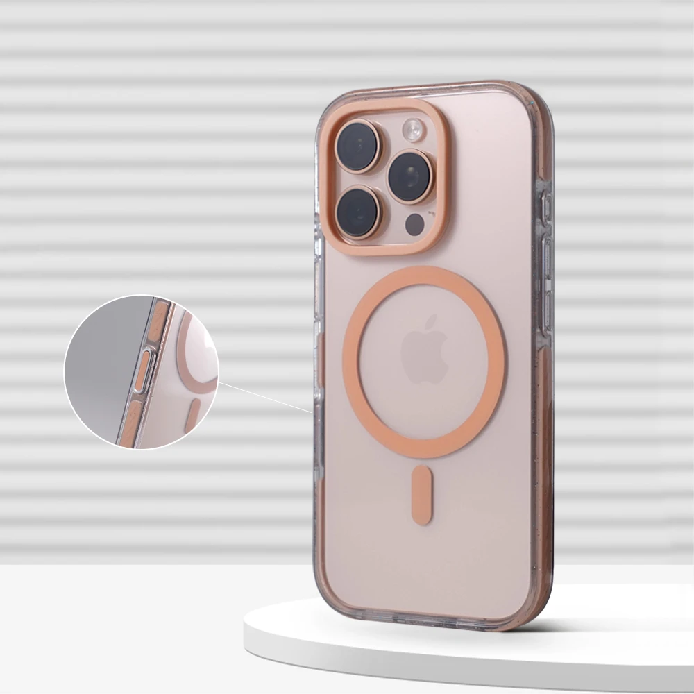 Funda transparente de lujo a prueba de golpes con purpurina para iPhone 17, 16, 15, 14, 13 Pro Max, funda de parachoques magnético con carga inalámbrica Magsafe