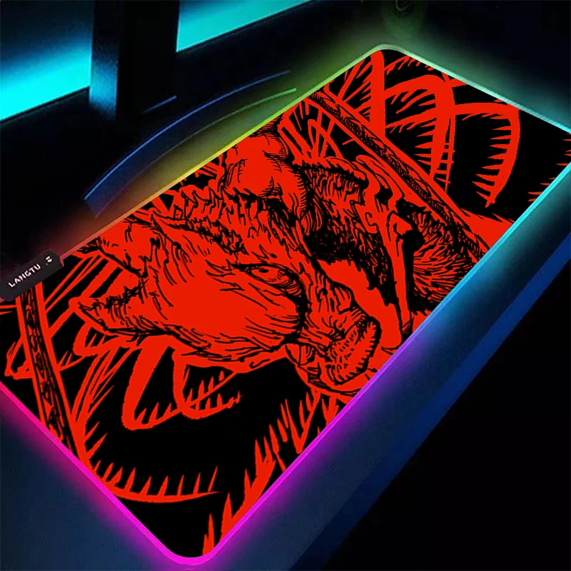 Alfombrilla de ratón LED RGB d-demon Slayer Inosuke, accesorios para PC de oficina, alfombrilla extendida, alfombrilla de ratón de Anime, alfombrilla de escritorio con patrón, alfombrillas de goma para juegos - imagen 4
