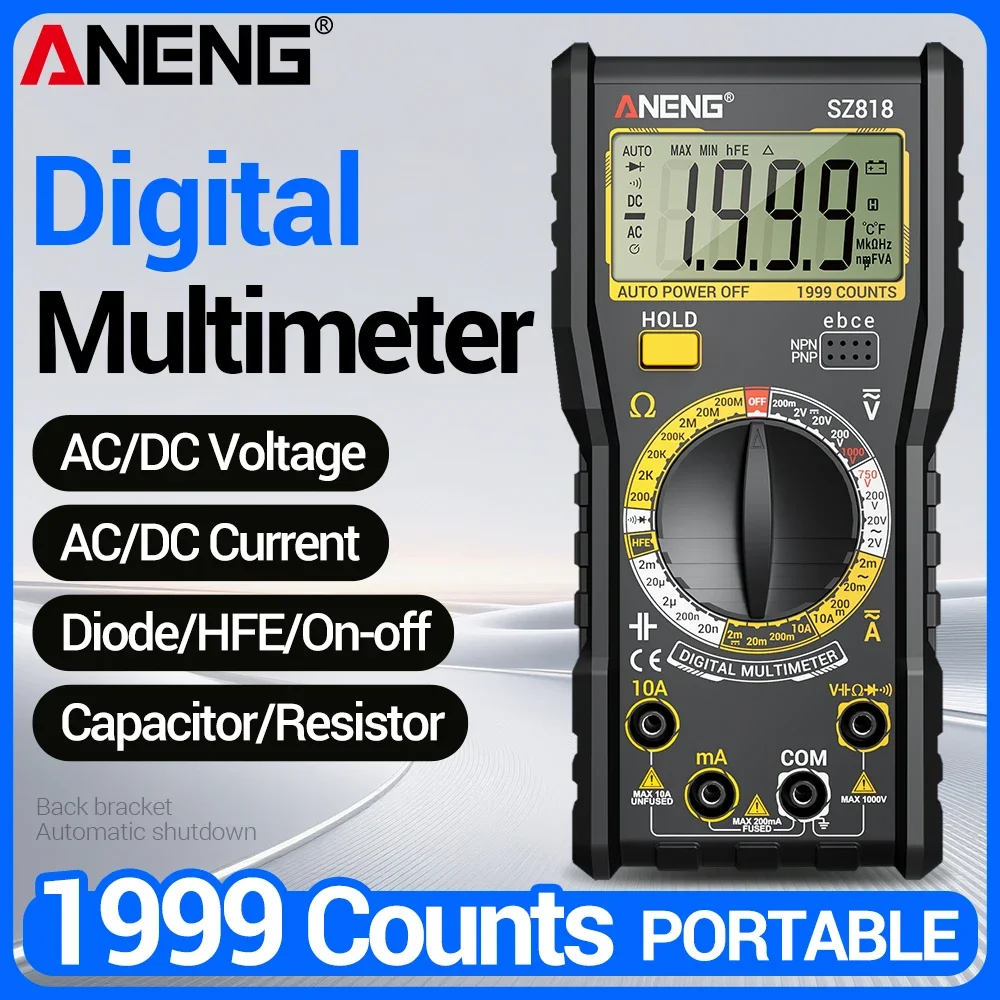 ANENG SZ818 Multimetro Digital Inteligente Pruebador Profesional Automotriz AC / DC Voltaje Corriente Resistencia Condensador Corriente Detector de Trío Eléctrico Herramientas Electricista