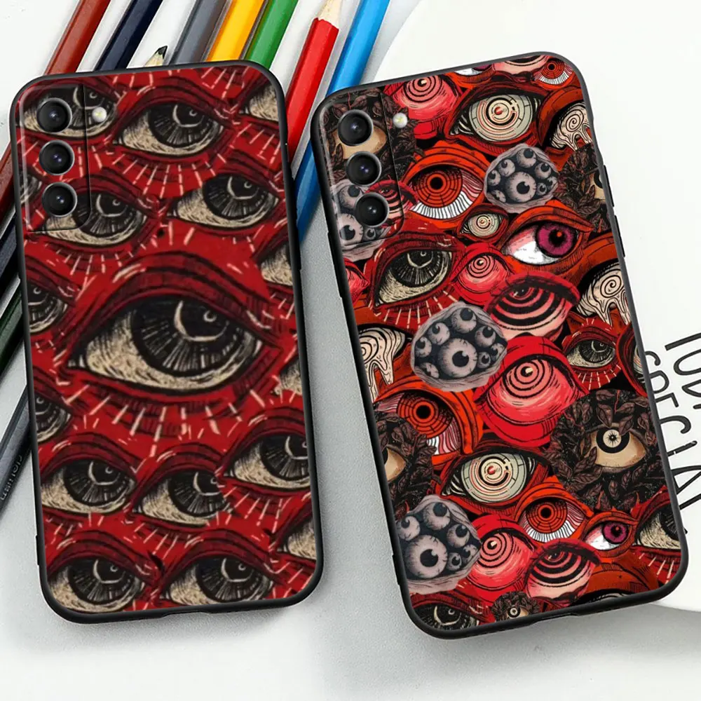 Funda de teléfono con cara de ojo rojo escalofriante para Samsung Galaxy S24 S23 S22 S21 S20 Ultra 5G Fe S10 S10E S9 Plus Lite, cubierta suave negra - imagen 3