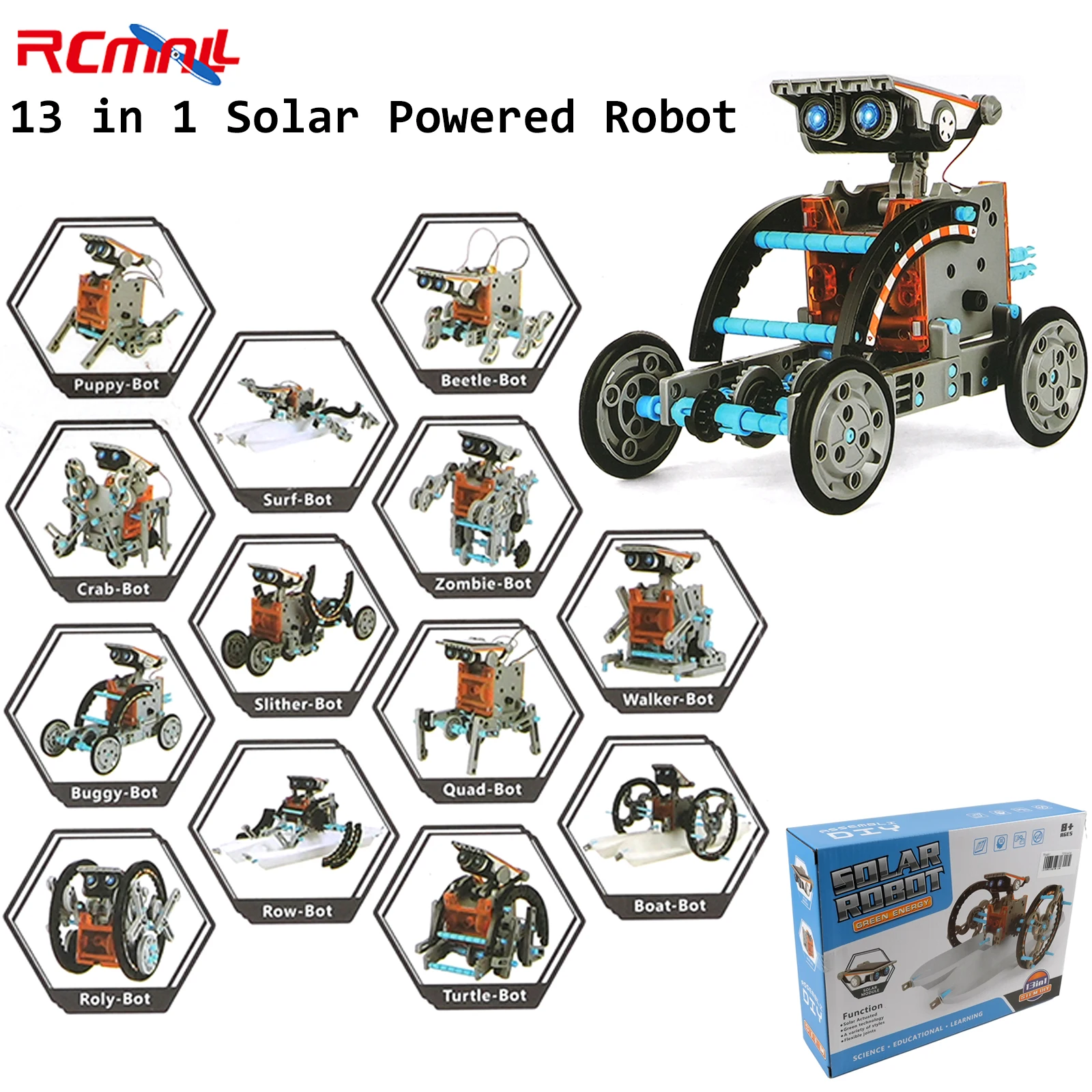 Kit de ciencia de Robot con energía Solar 13 en 1, bloques de construcción DIY, juguetes educativos creativos, juguetes de vástago para niños, Kit electrónico DIY