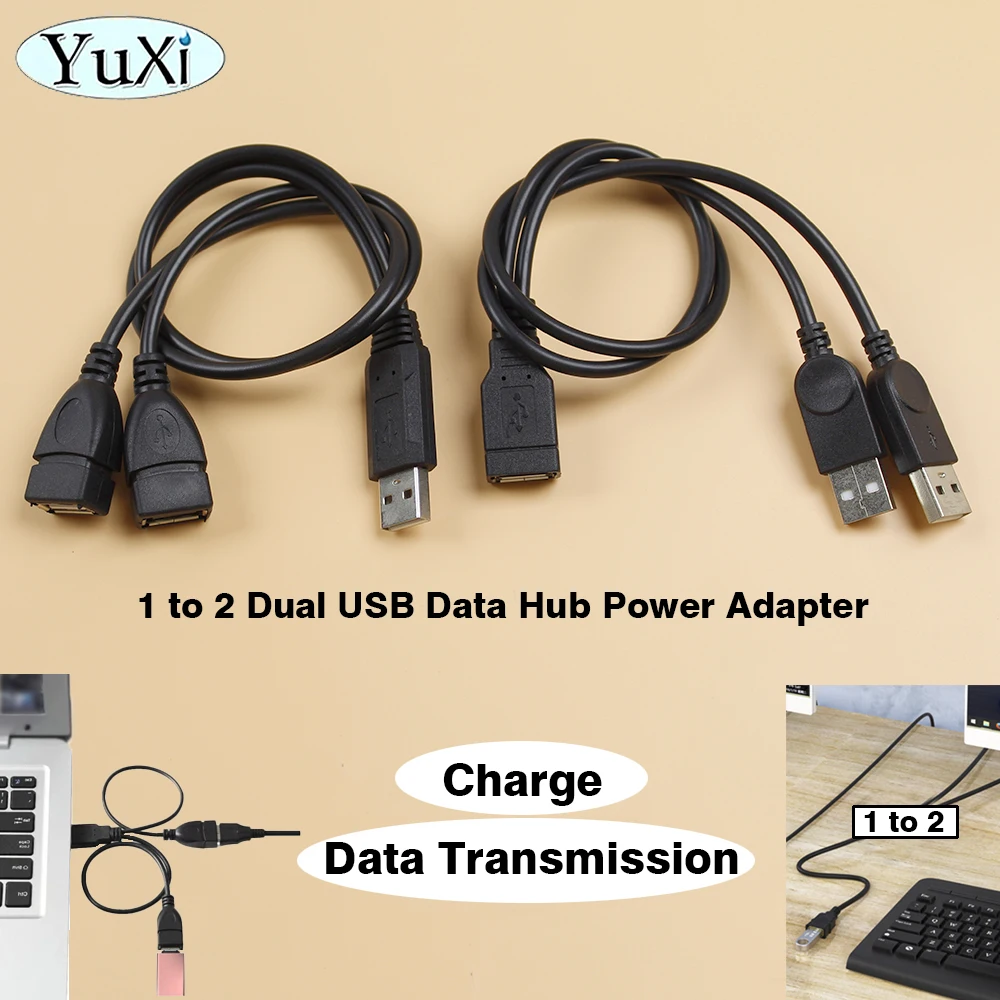 1 pieza USB 2,0 Cable adaptador USB doble divisor 1 a 2 hembra a USB 2 macho Cable de transmisión de datos de carga - imagen 2