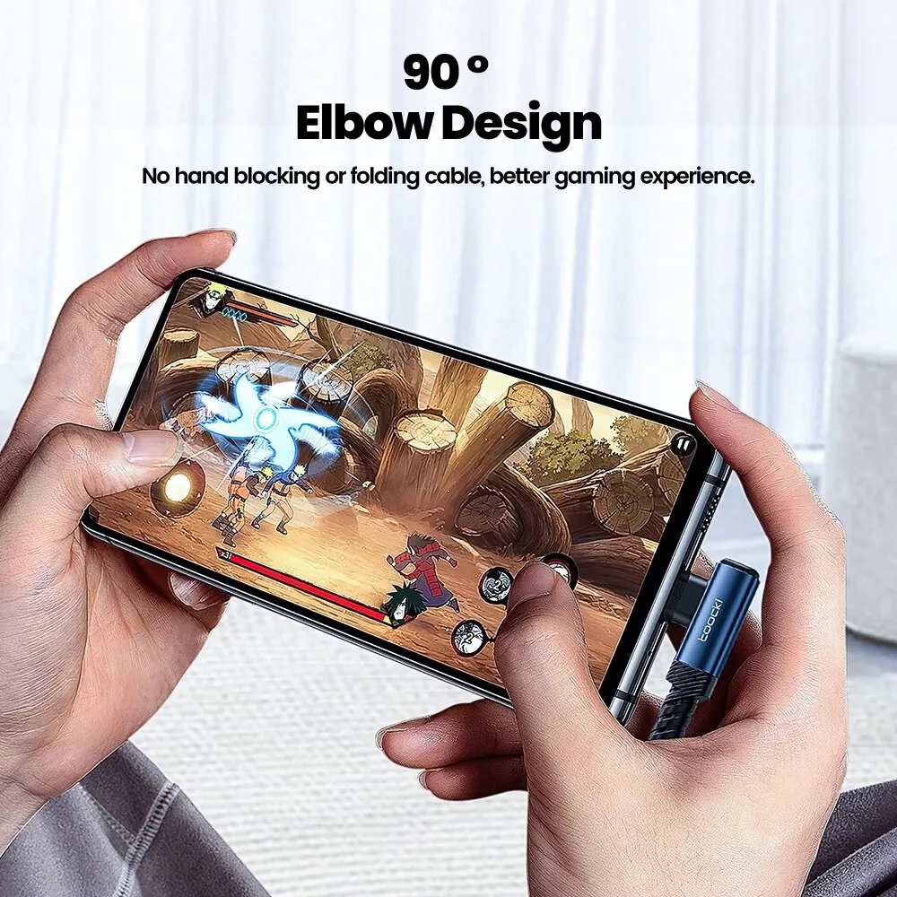 Toocki Cable USB a tipo C Cable de teléfono con codo de 90 grados carga rápida para iPhone 15 Samsung S22 Huawei Xiaomi Honor Cable de carga - imagen 2