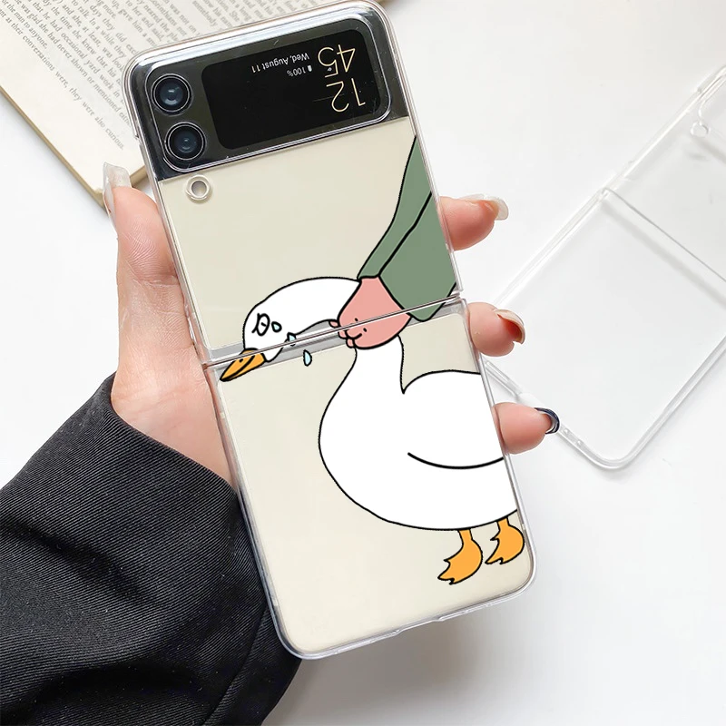 Funda de teléfono para Samsung GalaxyZ Flip 4, 5 pliegues, carcasa dura transparente de PC, pato doble de dibujos animados para Samsung Z Flip 3, Funda de parachoques - imagen 4